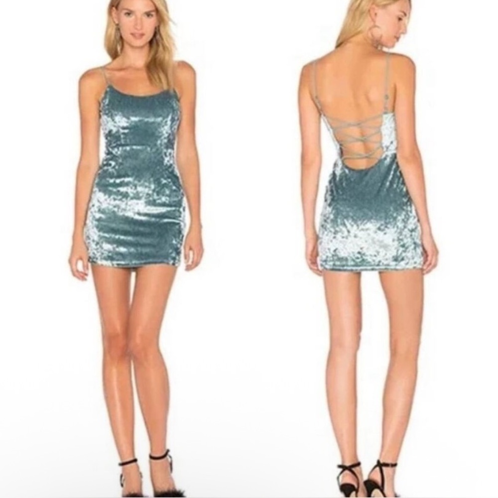NBD Revolve Light Blue Crushed Velvet Brooke Mini Dress Hoco Clubwear - Sz XS